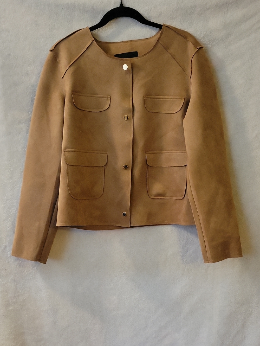 Ivanka Trump Tan Collarless Button-Front Leather Jacket